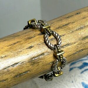 Brighton Rope Round Link Bracelet Two-tone Vintage Toggle Closure 8"